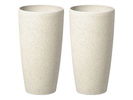 Set of 2 Plant Pots Stone 23 x 23 x 43 cm Beige ABDERA