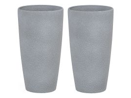 Set of 2 Plant Pots Stone 23 x 23 x 43 cm Grey ABDERA