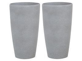 Set of 2 Plant Pots Stone 31 x 31 x 58 cm Grey ABDERA