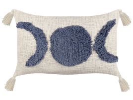 Tufted Cotton Cushion with Tassels 35x55cm Beige and Blue