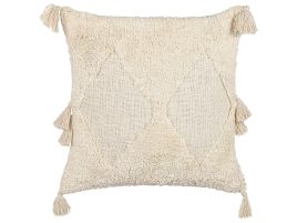 Tufted Cotton Cushion with Tassels 45x45cm Light Beige
