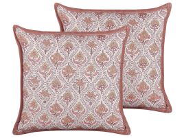 Set of 2 Cotton Cushions Flower Pattern 45x45cm Red and White