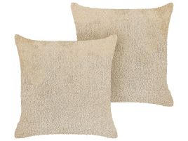 Set of 2 Faux Fur Cushions 45x45cm Beige
