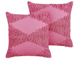 Set of 2 Tufted Cotton Cushions 45x45cm Pink