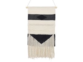 Cotton MacramÃ© Wall Hanging Beige and Black DASKA