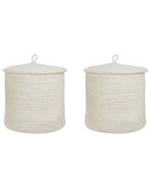 Set of 2 Cotton Baskets with Lids Off - White