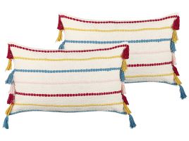 Set of 2 Cushions Striped Pattern with Tassels 40x60cm Multicolour