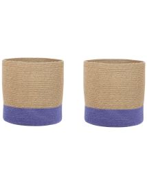 Set of 2 Jute Baskets Beige and Violet