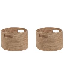Set of 2 Cotton Baskets Pastel Beige