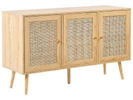 Rattan 3 Door Sideboard Light Wood PEROTE