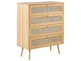 PADOVA Oak Finish Rattan Chest of Drawers - Medium-sized, 4 Drawers