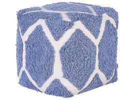 Cotton Pouffe 40 x 40 cm Beige and Blue ROJHAN