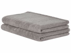 Set of 2 Cotton Terry Towels Grey MITIARO