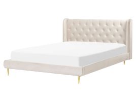 Velvet EU King Size Bed Beige FORBACH