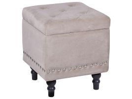 Velvet Footstool with Storage Beige LORETTO