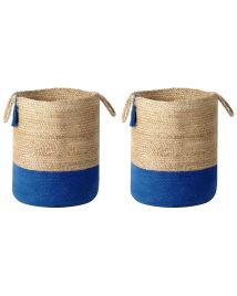 Set of 2 Jute Baskets Navy and Beige