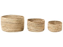 Set of 3 Jute Baskets Natural and Beige