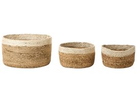 Set of 3 Jute Baskets Natural and Beige