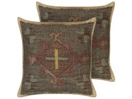 Set of 2 Jute Cushions 45x45cm Multicolour