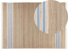 Jute Area Rug 160x230cm Beige and Light Blue