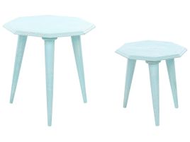 Set of 2 Wooden Side Tables Blue KANRI