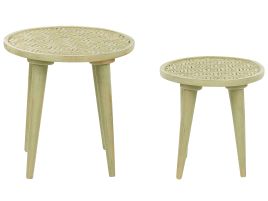Set of 2 Mango Wood Side Tables Light Green MAHARO