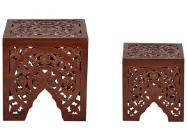 Nest of 2 Side Tables Dark Wood SHUKUR