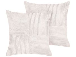 Set of 2 Corduroy Cushions 43x43cm Off - White