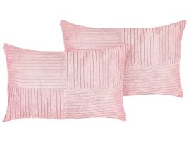 Set of 2 Corduroy Cushions 47x27cm Pink