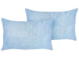 Set of 2 Corduroy Cushions 47x27cm Blue