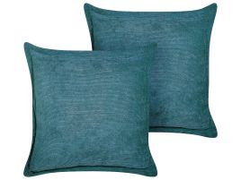 Set of 2 Corduroy Cushions 43x43cm Teal