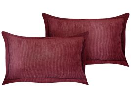Set of 2 Corduroy Cushions 47x27cm Burgundy