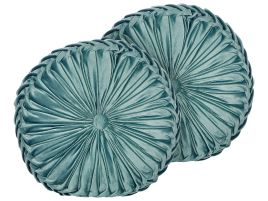 Set of 2 Velvet Cushions with Pleats 40cm Teal