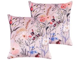 Set of 2 Velvet Cushions Flower Motif 45x45cm Pink