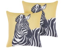 Set of 2 Decorative Cushions Zebra Motif 45x45cm Yellow