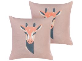 Set of 2 Decorative Cushions Giraffe Motif 45x45cm Pink
