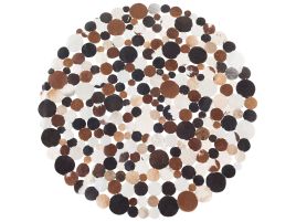 Round Cowhide Area Rug 140cm Brown Multicolour