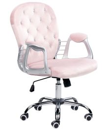 Swivel Velvet Office Chair Pink with Crystals PRINCESS