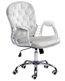 Swivel Velvet Office Chair Light Grey with Crystals PRINCESS