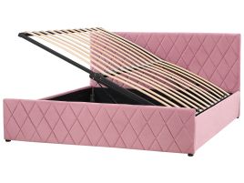 Velvet EU Super King Size Ottoman Bed Pink ROCHEFORT