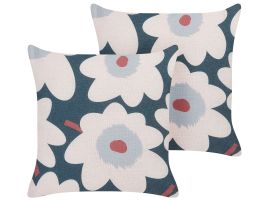 Set of 2 Cushions Floral Pattern 45x45cm Multicolour
