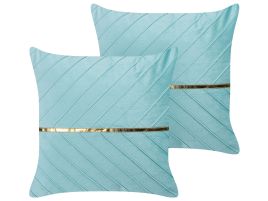 Set of 2 Velvet Cushions 45x45cm Light Blue