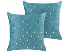 Set of 2 Velvet Cushions 45x45cm Teal
