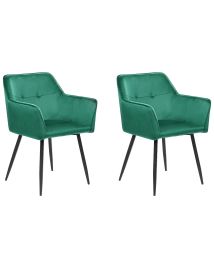 Set of 2 Velvet Dining Chairs Emerald Green JASMIN