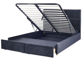 Velvet EU Super King Size Ottoman Bed with Drawers Black VERNOYES