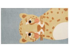 Cotton Kids Rug Leopard Print 80x150cm Yellow and Grey