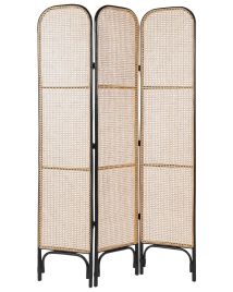 Folding Rattan 3 Panel Room Divider 105 x 180 cm Natural and Black POTENZA