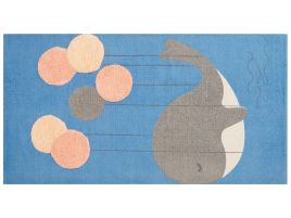Cotton Kids Rug Whale Print 80x150cm Blue