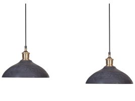 2 Light Mango Wood Pendant Lamp Black CHEYYAR