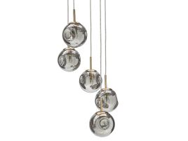 5 Light Glass Pendant Lamp Transparent and Brass RALFES